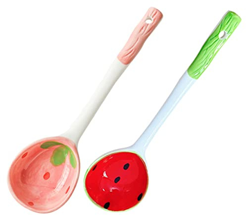 VALICLUD 2 Stück Keramik Dessertlöffel Kleine Eislöffel aus Sicherem Leichtem Material für Restaurant und Haushalt Modernes und Elegantes Design Zufälliger Stil