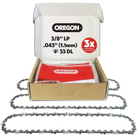 Oregon Confezione da 3 Catene per Motosega con Passo LP da 3/8, Calibro .043 (1,1 mm) Adatti a Barra da 8 (20 cm), con 33 Maglie di Trasmissione, Compatibile con Bosch, Ryobi, Worx e altro ancora