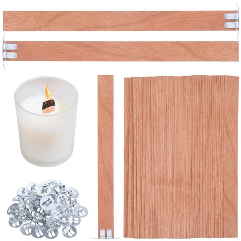 YBEATY 120 Stück Kerzendochte mit Eisenständer, Tabletten Holzdochte | Holz Dochte, Kerzen Machen Holzdocht, für DIY Kerzenherstellung, Handwerk, Sojawachs, Bienenwachs, Duftkerzen Machen