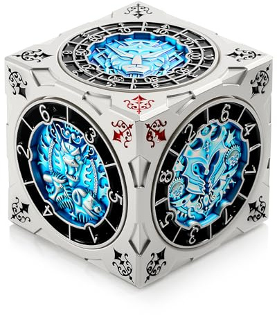 DNDND 7-in-1 Spinner Würfel mit Geschenkbox - Goristro und Couatl Themed D&D Collector's Set für TTRPG, für Dungeon Masters und Spieler (Silber & Blau)