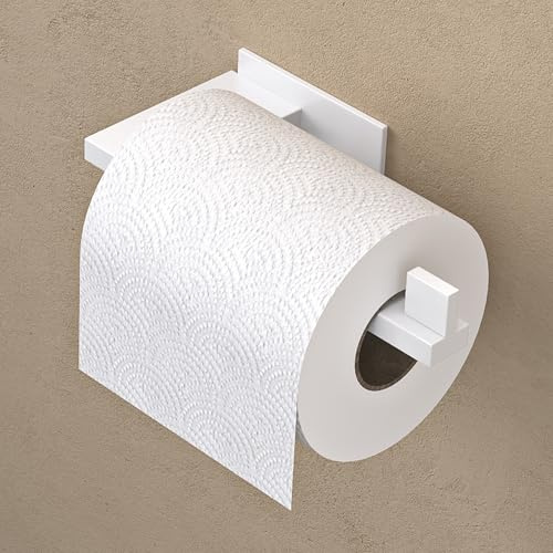 doporro Klopapierhalter ohne Bohren, WC Toilettenpapierhalter Weiß | Toilettenpapierhalter ohne Bohren oder zum Bohren, Toilettenpapier Halterung aus Edelstahl, WC Klorollenhalter 185mm, Lino-03