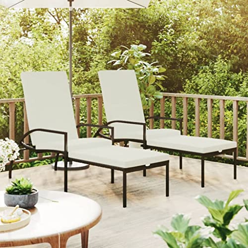 Frdhee Relaxliege Wohnzimmer Lesestuhl,Sonnenliegen 2 STK. mit Fußhocker PE-Rattan Braun,Lesestuhl für Strand,Garten,Pool