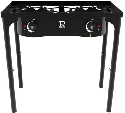 Intec Gaskocher, 2 Flammen, 9 kW, 4 Füße, Brenner aus Gusseisen, in 3 Höhen anpassbar, Außenküche, 74 x 40 x 80 cm, Piezo-Zündung