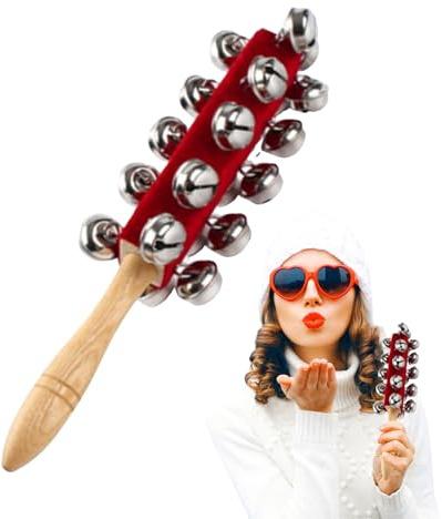 Schellenrassel Schellenstab - Jingle Bells Handglocke, Musikinstrument Für Kinder | Schlittenglocken Mit 21 Edelstahlglocken | Holzgriff Rhythmus Rassel Für Schule, Bühne, Familienfeiern, Weihnachtsli