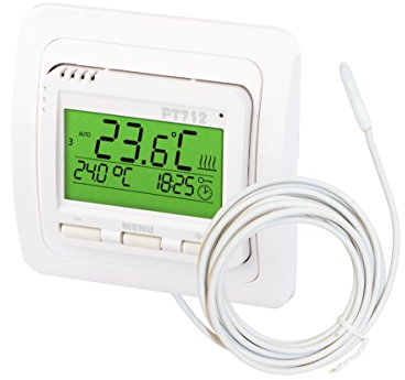 ELEKTROBOCK PT712-EI Raumthermostat 230V – Digitaler Thermostat für elektrische Fußbodenheizung – Wochenprogramm, LCD-Display, externer Fühler, Unterputzmontage