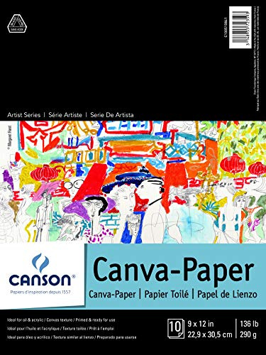 Canson Foundation Series Canva-Paper Pad, 9X12 (100510841) | Foldover Pad, 10 Sheets (136lb/290g) for Oil Paint, Acrylic Paint, Mixed Media, Art Journaling