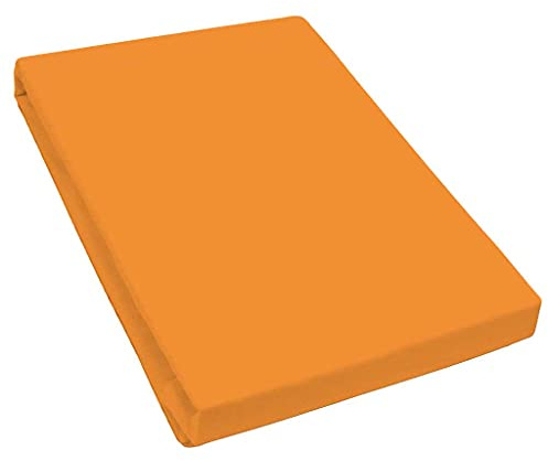 Bella Luna Jersey de Luxe Spannbettlaken in Orange | Bettbezug für Wasserbetten, Boxspringbetten & Übergrößen | Größe 120x200 bis 130x220 cm | pflegeleichtes Spannbetttuch aus 97% Baumwolle