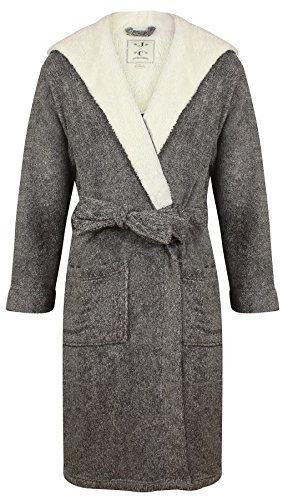John Christian Vestaglia Uomo in Caldo Pile Con Cappuccio - Grigio Screziato (XL)