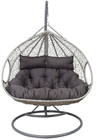 Lesli Living Hängesessel mit Stahlgestell für 2 Personen Grau geflochten mit 290 g/m² Polsterung aus gesponnenem Polyester Farbige graue Struktur Maximale Belastung 150 kg Ø 120 cm x 203 cm
