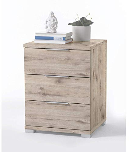 Universal Nachttisch in Sandeiche Optik - Moderner Nachtschrank mit drei Schubladen für Ihr Boxspringbett - 46 x 61 x 42 cm (B/H/T)