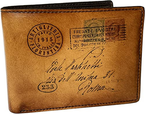 Artiglieria Fiorentina MASCAGNI Geldbörse Herren Leder mit alten Postkartenikone Hand gepuffert - Made in Italy (hellbraun)