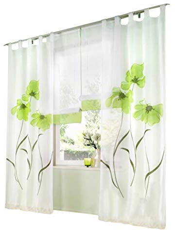 BAILEY JO 1er-Pack Gardine Floral Gardinen Schlaufen mit Blumen Druck Transparent Voile Vorhang (BxH 150x225cm, grün)