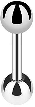 Piersando Universal Piercing Barbell Hantel Brust Intim Ohr Tragus Helix Zunge Ohr Cartilage Stab Stecker Edelstahl mit Kugeln 2,0mm x 16mm x 6mm Silber