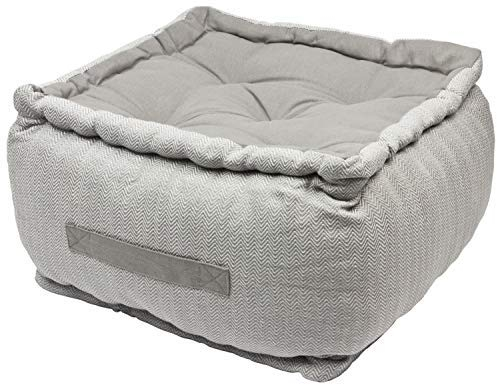 Alphadeco Dickes Bodenkissen Zickzack Webmuster - 25cm hoch - Pouf - Ottoman - Hocker - 40x40x25cm - 100% Baumwolle (Hellgrau)