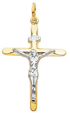 PRINS JEWELS Bicolor Anhänger Kreuz Mit Jesus 18 Karat 750 Gelbgold Weißgold Unisex (32)