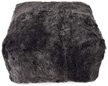 generisch Lammfell Pouf 60 x 60 x 30 cm Hocker Ottomane Sitzwürfel Pouf aus echtem Lammfell in dunkelgrau