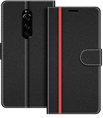 COODIO Handyhülle für Sony Xperia 1 Handy Hülle, Sony Xperia 1 Hülle Leder Handytasche für Sony Xperia 1 Klapphülle Tasche, Schwarz/Rot