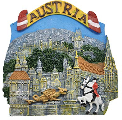 3D Wahrzeichen Österreich Kühlschrankmagnet Tourist Travel Souvenirs Handgemachte Harz Handwerk, Österreich Kühlschrankmagnet Sammlung Geschenk Magnetische Aufkleber Home Küche Dekoration