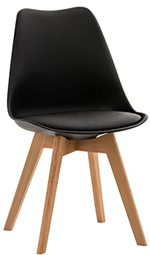 CLP Esszimmerstuhl Linares Kunststoff I Stoff I Samt I Cord I Lederoptik I Lehnstuhl Mit Holzgestell, Farbe:schwarz, Material:Kunststoff