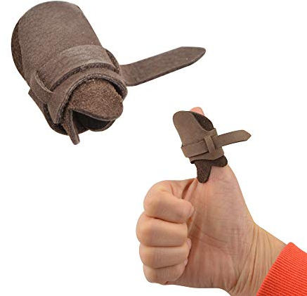 ZSHJGJR Leder Bogenschießen Finger Tab Daumenschutz Bogensport Handschuhe Fingerschutz Daumenring (Braun)