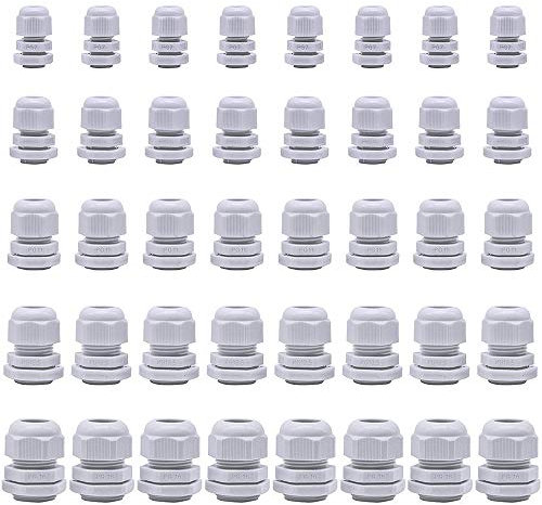40 pcs Cable Gland Nylon Plastic Waterproof Adjustable, Cable Glands Joints Wire Protectors -Pg7, Pg9, Pg11, Pg13.5, Pg16,8 Cable Glands Per Size by Yesallwas (White)