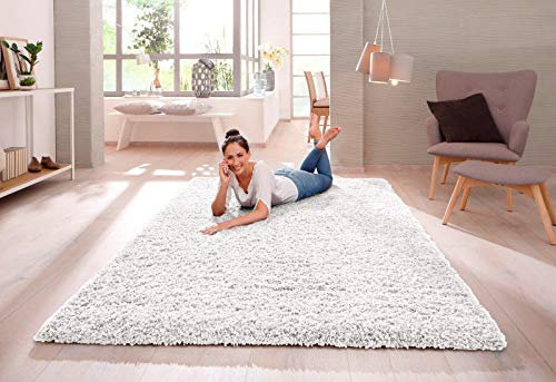 SHAGGY RUG Modern Rugs Living Room Extra Large Small Rectangular Size Soft Touch 30MM / 3cm Thick Pile Living Room Area Rugs Non Shedding (White, 80cm x 150cm (3ft x 5ft))