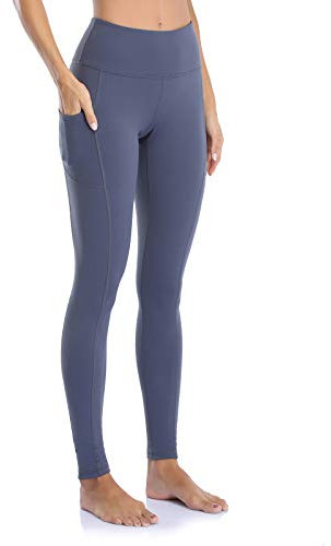 Ollrynns Sport Leggings Damen High Waist Leggins mit Taschen Bauchweg Blickdicht Fitness Gym Leggings Lange Yogahose Sporthose CA166(Grau S)