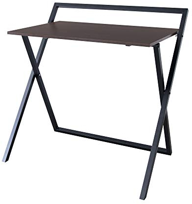 VERSANORA Teamson Home 34″ Easton Moderner klappbarer Computertisch aus Holz für das Heimbüro, Arbeitszimmer, Schreibtisch mit Kreuzbeinen aus Metall in Braun/Schwarz
