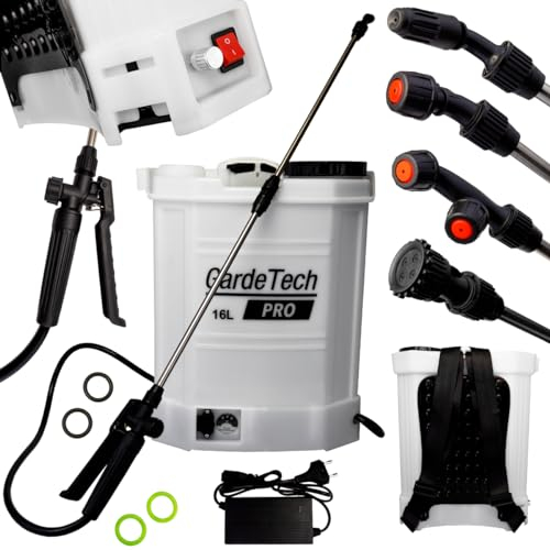 GardeTech PRO Akku-Drucksprüher | 16l Kapazität | Rückenspritze Schlauchlänge 1,37 m Lange Spritzrohr 91cm