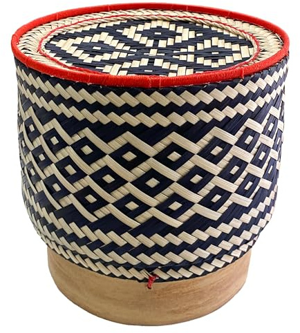 PANWA Bamboo Sticky Rice Serving Basket Thai Kratip Container 100% Handmade Traditional Village Handicrafts with Vegetable Plant Based Dye Coloring Shades Food Safe (Charcoal)