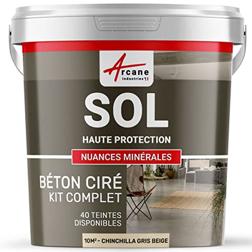 Béton ciré sol en kit | Primaire et vernis de finition inclus - 10 m² (en 2 couches) Chinchilla Gris Beige - ARCANE INDUSTRIES