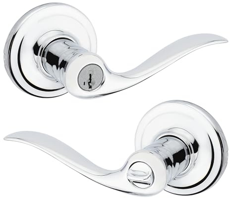 Kwikset Tustin Entry Door Handle with Lock and Key, Secure Keyed Reversible Lever Exterior, Doorlock, For Front Entrance and Bedrooms, Polished Chrome, Pick Resistant Smartkey Rekey Security