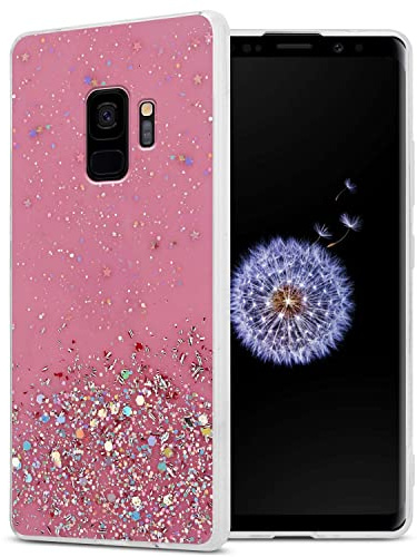 Cadorabo Hülle kompatibel mit Samsung Galaxy S9 Rundumschutz TPU Silikon Case Mädchen Glitzer Strass Design Slim Kratzfest Weiche Gummi Bling Schutzhülle für Samsung Galaxy S9 in Rosa
