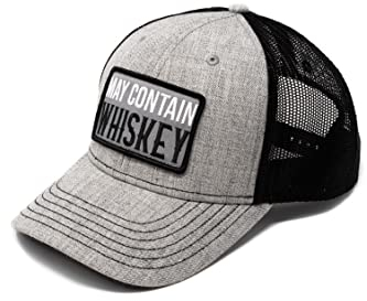 MASHBILL Trucker Hat May Contain Whiskey for Men Adjustable One Size Fits Most Mesh Cap Gray Black