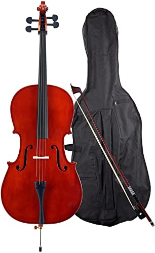 ffalstaff Violoncello da Studio con Fondo e Face in Acero, Top in Abete e Componenti in Palissandro, Custodia Imbottita Inclusa (Laminato con Finitura Lucida) (4/4)