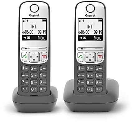 Gigaset AS485 Duo - Due Telefoni Cordless - Vivavoce - Trasferimento di chiamata - Tastiera Illuminata - Chiamate interne tra i due portatili, Grigio Antracite [Versione Italiana]
