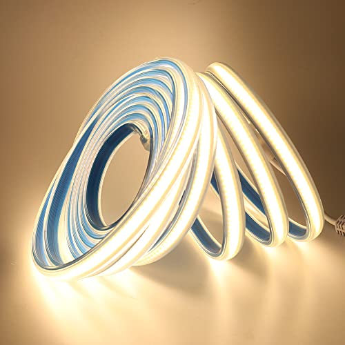 Wisada COB LED Streifen 1m, 220V 280 LEDs/m FCOB LED Band CRI≥90, Wasserdichte Hohe Dichte Flexibler Superhell Warmweiß COB LED Lichtband mit Stecker für Schlafzimmer, Schrankbeleuchtung
