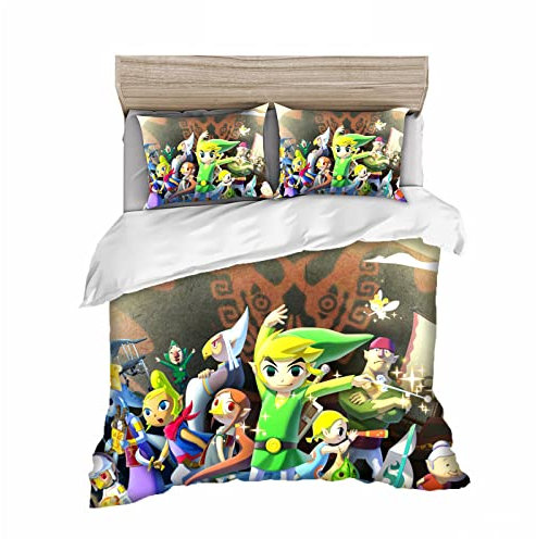 Doiicoon Zelda Bettwäsche-Sets Mit Kissenbezug,Kinderbettwäsche Microfaser 3D Digital Print Mit Kettenreißverschluss, Zelda Bettbezug (5,140 x 210 cm)