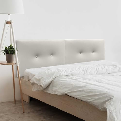 DHOME Kunstleder oder Acualine Stoff Kopfteil Plain mit Knöpfen DUAL geteilt in 2 Stücke gepolstert HIGH Range Schlafzimmer Kopfteil (Kunstleder Weiß Knochen, 180cm Dual (Betten 180/190))