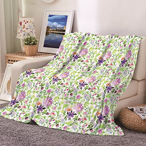 Daesar Weihnachts-Fleecedecke, Einzel-/Doppelbett/Sofa, Flanelldecken, lila, grüne Blätter, Blumenmuster, Winter-/Sommerdecken, 100 x 150 cm