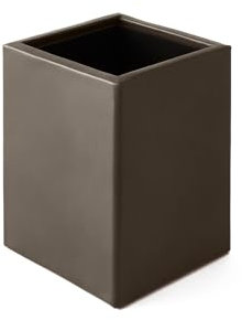 Eglooh - Minerva - Schreibtisch Stiftehalter Leder Taupe Grau - Quadratisches Design und handgefertigte Ausführungen - cm 7 x 7 x H.9,5 - Vollständig in Italien hergestellt