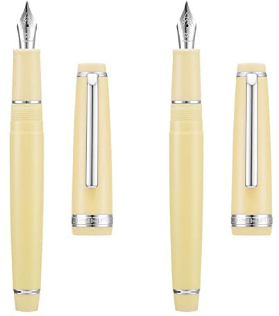 erofa Jinhao 82 Füllfederhalter aus Kunstharz, extrafeine und feine Spitze mit Konverter, Gelb mit silberfarbenem Clip, 2 Stück