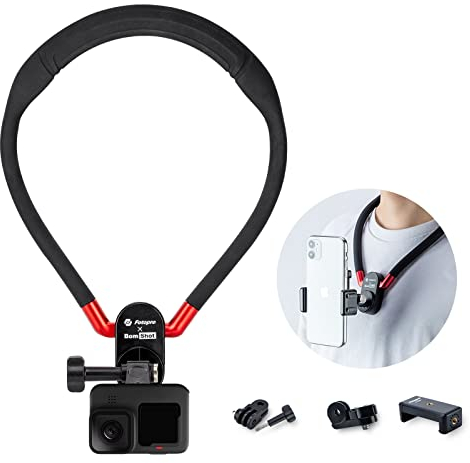 Fotopro POV Action Kamera Nackenhalterung mit TelefoneClip Vertikal Flexibel Silikon Nacken-Selfie-Halterung für Telefone Action Kamera Schwar