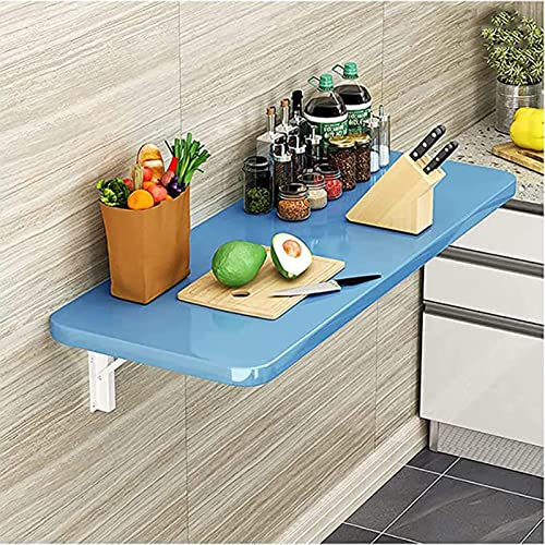 ALSUP Wandmontierter schwebender Klapptisch,lackierte Tischplatte,Drop Leaf Esstisch Kleiner Holztisch für Büro Haus Küche,Blue-80X50CM