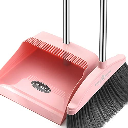 Lecerrot Pelle Et Balayette, Ensemble De À Poussière Brosse Long Manche, Balai avec Dents, Debout Poussière, Balayette pour Maison Cuisine Bureau Rose