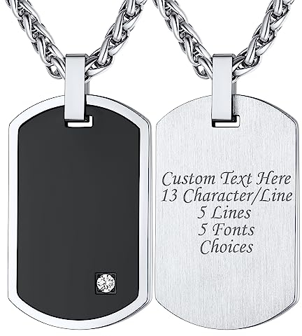 Supcare Herren Erkennungsmarke Dog Tags Halskette Edelstahl Personalisiert CNC-Zirkonia-Anhänger Militär Police Armee Kette für Frauen Jungen E.Zirkon-Militär(Silber-Schwarz)-anpassbar