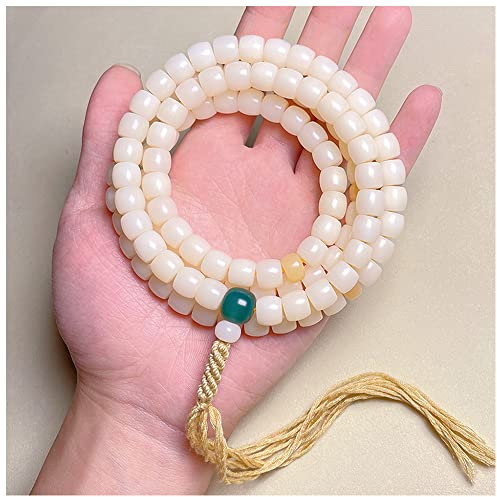 Buddhistisches Gebetsperlen-Armband, Perlenarmband, Gebetsperlen, natürliche Bodhi-Wurzel-Perlenarmbänder, weiße Jade-Bodhi-Perlen-Armbänder, Buddha-Rosenkranz for Männer und Frauen 108 ( Color : Jade