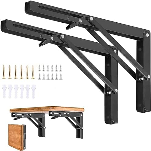 Vebetter 400mm Équerre Pliante, 2Pcs Noir Support Console Pliable, Supports D' étagères Pliants Charge, Lourds Support Console Pliable,Equerre Etagere, Pour Garage,Cuisine,Chambre,90KG/199lbs Porteur