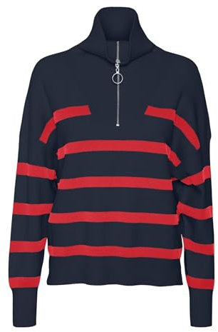 Vero Moda Vmsaba Ls Blouse col Montant GA Noos Sweater, Navy Blazer/Stripes : amer, M Femme