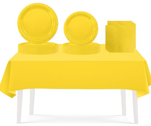 53 piezas de decoración de mesa de fiesta amarillo girasol para cumpleaños de niños, juego de vajilla desechable para fiesta, manteles de mesa, platos de papel de 7 y 9 pulgadas, servilletas de papel